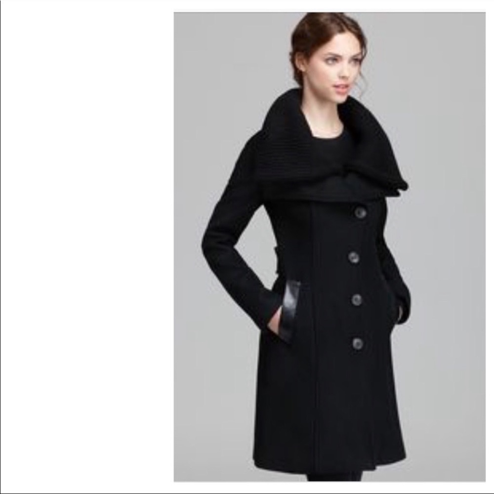 Mackage Brenda Black Wool Peacoat, Sweater Collar